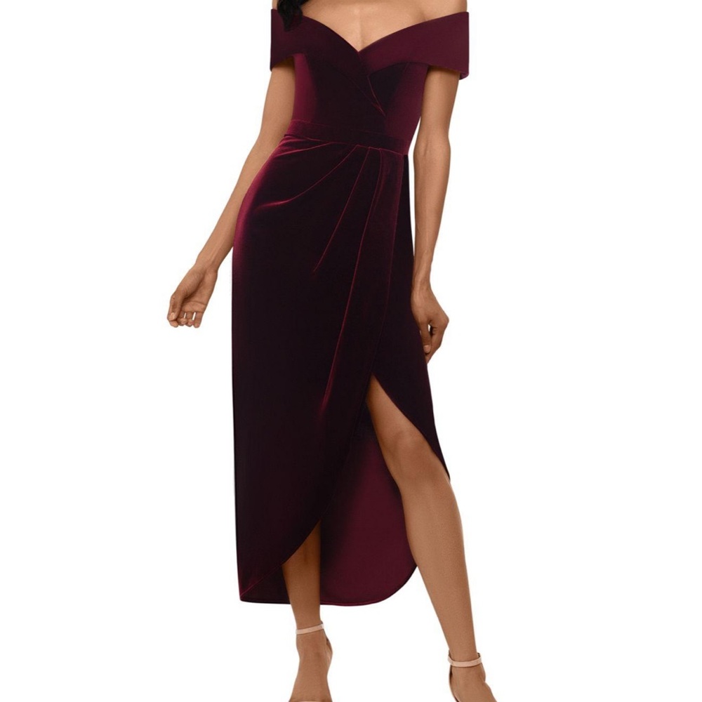 Xscape,Burgundy,Velvet, Off the Shoulder,Size 10P